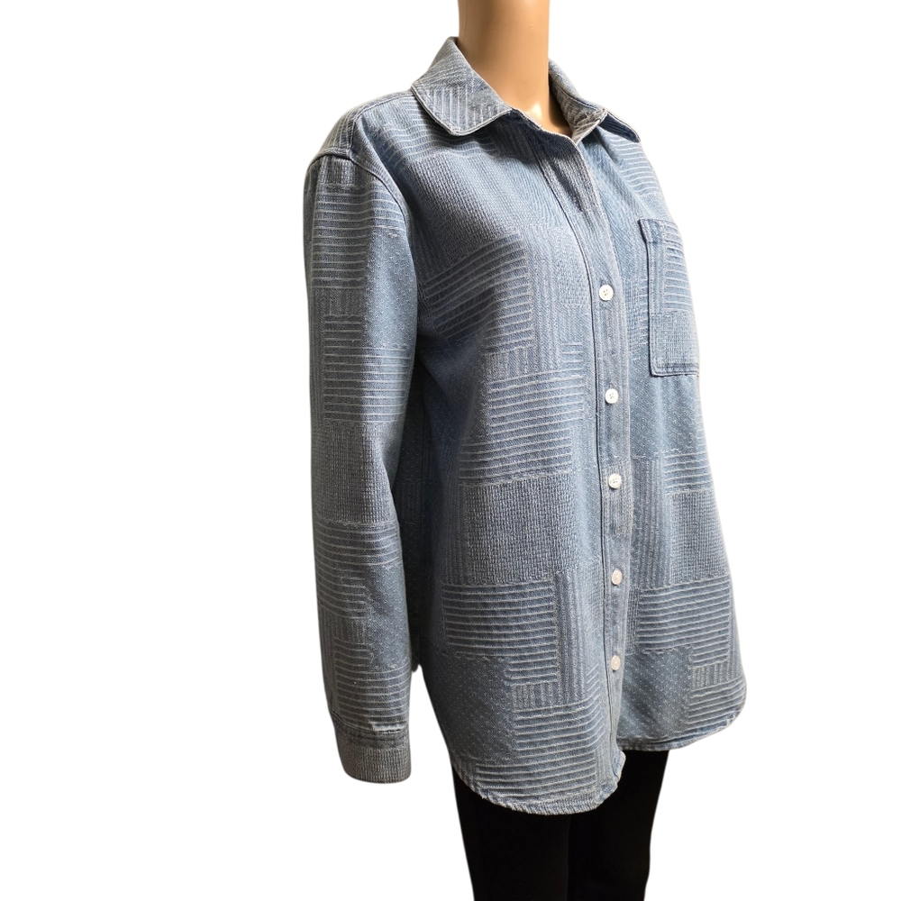 Bagatelle Collection New York Denim Embroidered Patchwork Shacket Baggy Size M - Picture 3 of 13